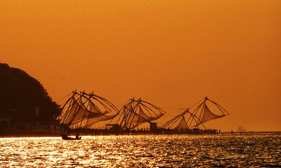 Coucher de soleil à Cochin. l'inde du sud